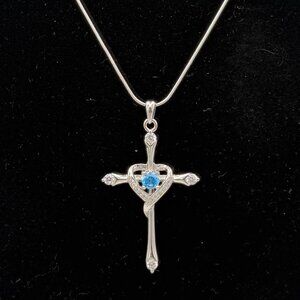 S925 1.25" Cross Pendent with 16" Chain-December (Light Blue-Cubic Zirconia)